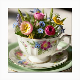 Teacup With Flowers Canvas Print