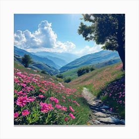 Pink Flowers In The Mountains Canvas Print