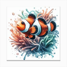 Sea Clownfish In Motion, Sea Clownfish Watercolour Art Print 3 Canvas Print