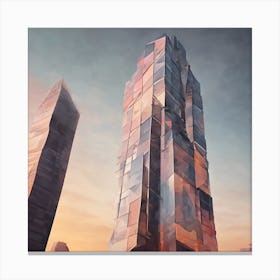 Photo of a modern skyscraper at dawn, geometric shapes and patterns Canvas Print
