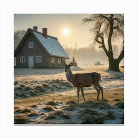 Deer In Front Of House Canvas Print