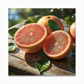 Grapefruits On A Wooden Table Canvas Print