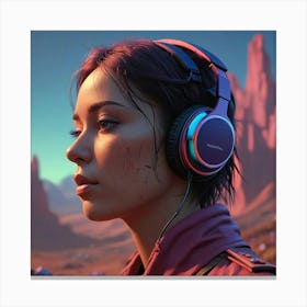 Girl With Headphones Canvas Print