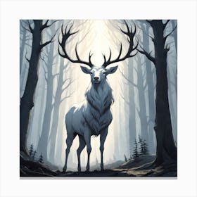 A White Stag In A Fog Forest In Minimalist Style Square Composition 37 Canvas Print