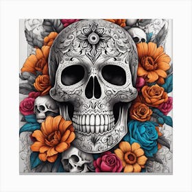 Sugar Skull With Flowers 1 Canvas Print