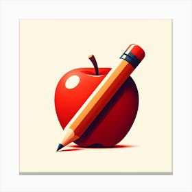 Apple And Pencil Canvas Print