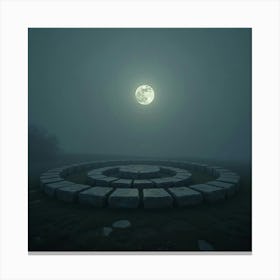 Ancient Rune Covered Stone Circle In A Moonlit, Foggy Landscape 1 Canvas Print