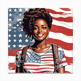 American Girl With American Flag 1 Canvas Print