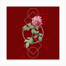 Vintage Seven Sisters Roses Botanical with Geometric Line Motif and Dot Pattern Canvas Print