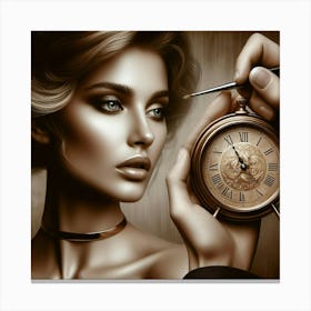 Beautiful Woman With A Clock Canvas Print