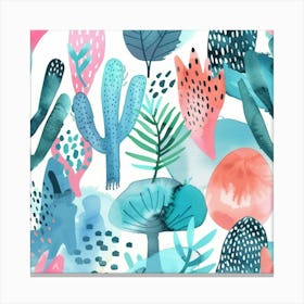 Watercolor Cactus Pattern Canvas Print