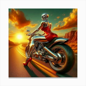 Robot Girl On A Motorcycle Canvas Print