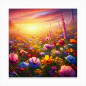 Flower Field At Sunset 6 Canvas Print