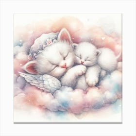 Cute Kittens Sleeping On Clouds Canvas Print