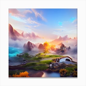 Landscape With Mountains And Clouds Canvas Print