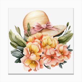 Watercolor Hat And Flowers Canvas Print