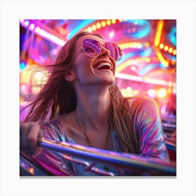 Happy Young Woman At Amusement Park Canvas Print