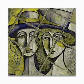 Two Women In Yellow Hats Canvas Print