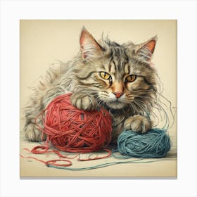 Cat With Yarn 2 Canvas Print