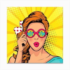 Pop Art Redhead Girl With WOW Sunglasses Canvas Print