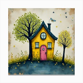 Whimsical House and Tree Painting Canvas Print