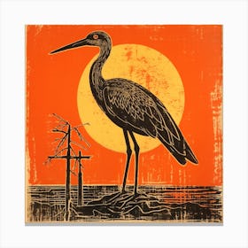 Retro Bird Lithograph Stork 4 Canvas Print