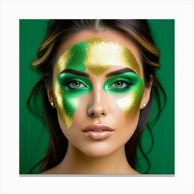 Beautiful Woman With Green And Gold Makeup 1 Canvas Print