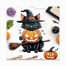 Cute Cat Halloween Pumpkin (7) Canvas Print