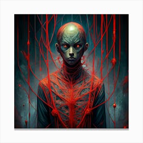 Mystical Humanoid Figure With Red Vines Canvas Print