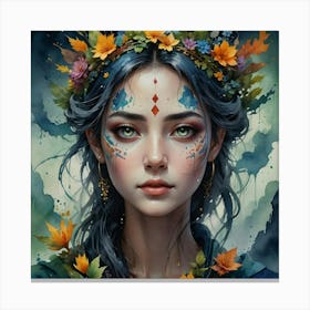 Girl With Flowers On Her Face Canvas Print