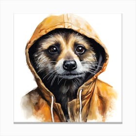 Watercolour Cartoon Meerkat In A Hoodie 7 Canvas Print