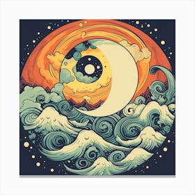 Moon And Waves 7 Canvas Print