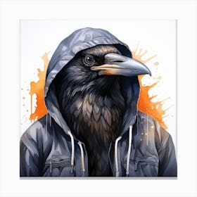 Watercolour Cartoon Crow In A Hoodie 3 Canvas Print