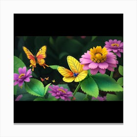 A beautiful 3D view of Butterfly with flowers. Canvas Print