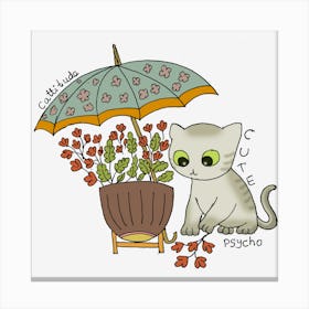 Cat With Umbrella Canvas Print