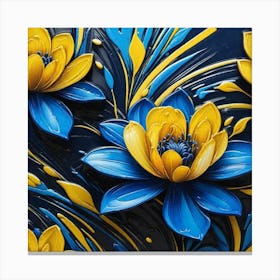 Blue And Yellow Flowers float, graffiti  Canvas Print