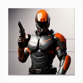 A Futuristic Warrior Stands Tall, His Gleaming Suit And Orange Visor Commanding Attention 21 Canvas Print