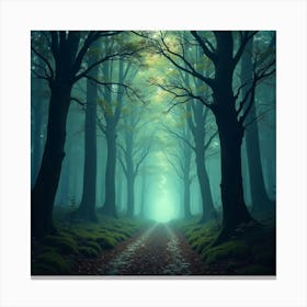 A Mystical Forest With Glowing Trees And Floating, Ethereal Wisps Of Light 1 Canvas Print