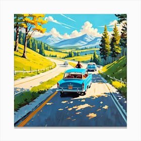 90's car, A Classic 1960s Family Road Trip Scene art print 2 Canvas Print