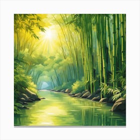 A Stream In A Bamboo Forest At Sun Rise Square Composition 375 Canvas Print