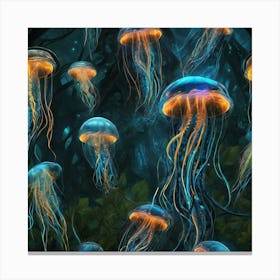 Bioluminescent Jellyfish Abstract Fractal Patternin The Jungle By Jacob Lawrence And Francis Pi 987961941 (3) Canvas Print