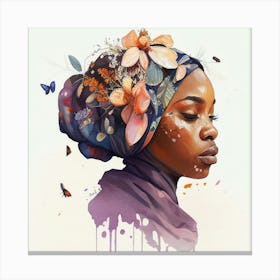 Watercolor Floral Muslim African Woman #4 Canvas Print