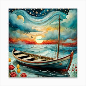 Boat At Sunset Canvas Print