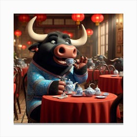 Bull In Chinese Restaurant Canvas Print