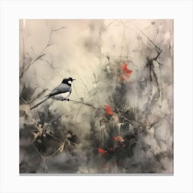 Birds & Flowers Ink & Watercolour Painting Canvas Print