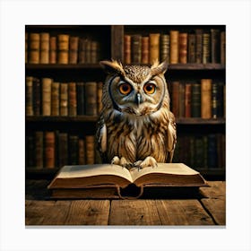 Owl Sitting On Book Canvas Print