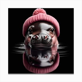 Baby Hippo in pink beanie hat 1 Canvas Print