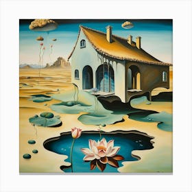 Open Lotus Flowers And French House Canvas Print
