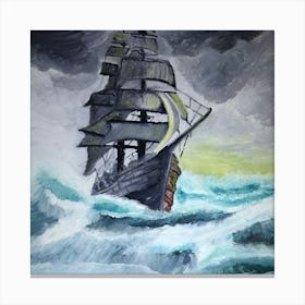 Sailing Ship In Stormy Sea Canvas Print