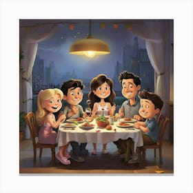 Friends For Dinner Cartoon Art Print 3 Canvas Print